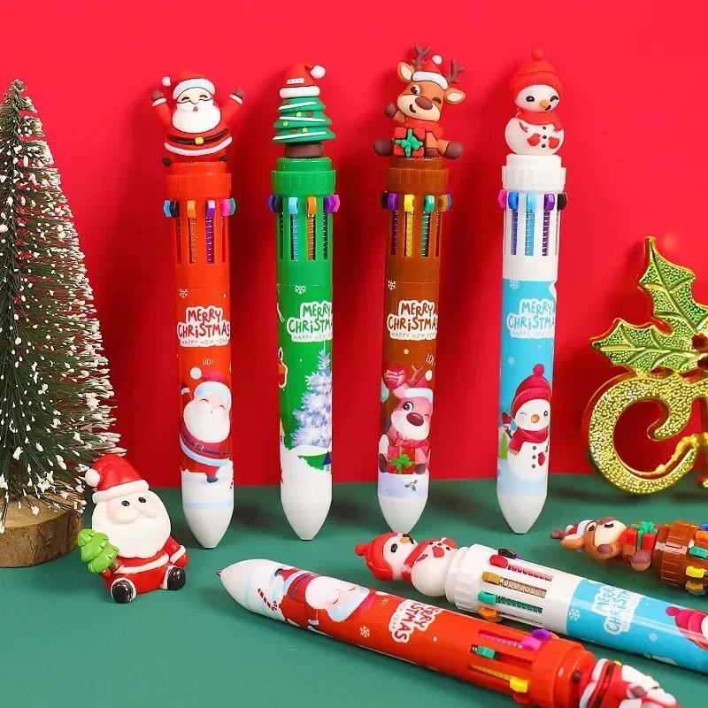 

12 Pcs Creative 10 Colors Ballpoint Pen Cartoon Christmas Series Prizes Gifts