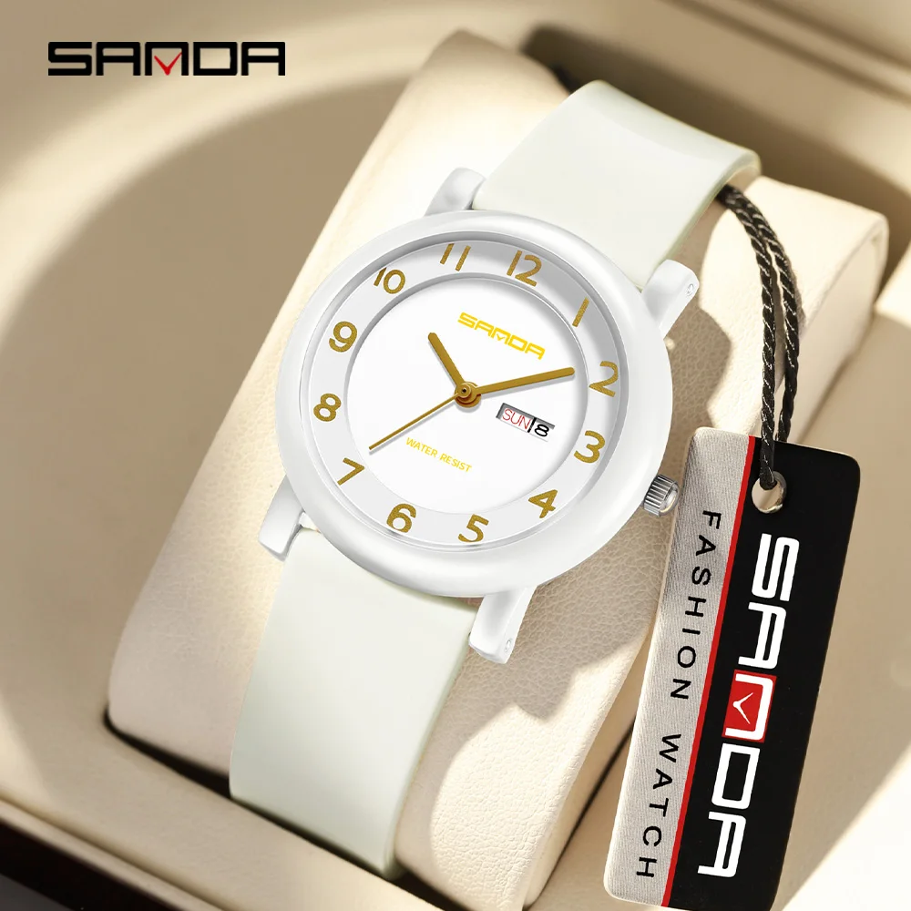 SANDA 3255 Waterproof Quartz Watch For Children And Students Dual Calendar Display Simple And Stylish Student Watch 2024