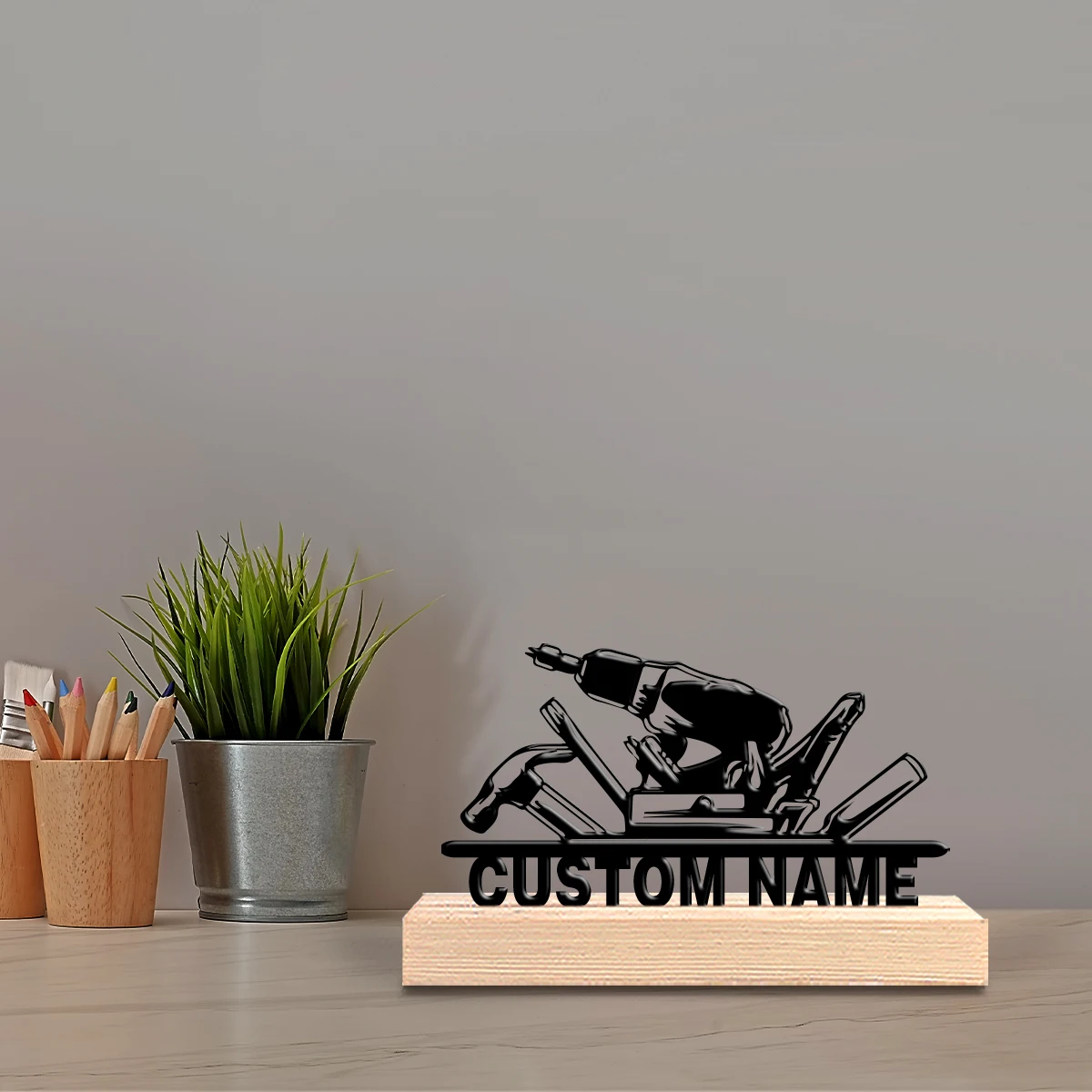 1pc Creative kit Custom Letter Iron Statue Tin Ornament Iron Sculpture With Wood Base Art Crafts With Wood Base For Home Decor