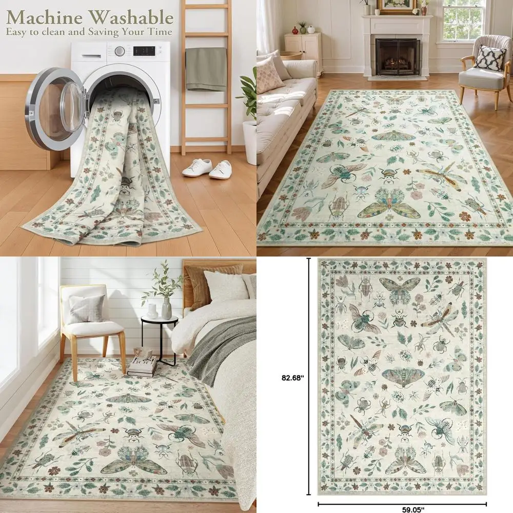 

Ковер 5x7 с принтом насекомых, моющийся, мягкий и ультратонкий, для гостиной, нелиняющий, современный, для спальни, устойчивый к пятнам, для столовой