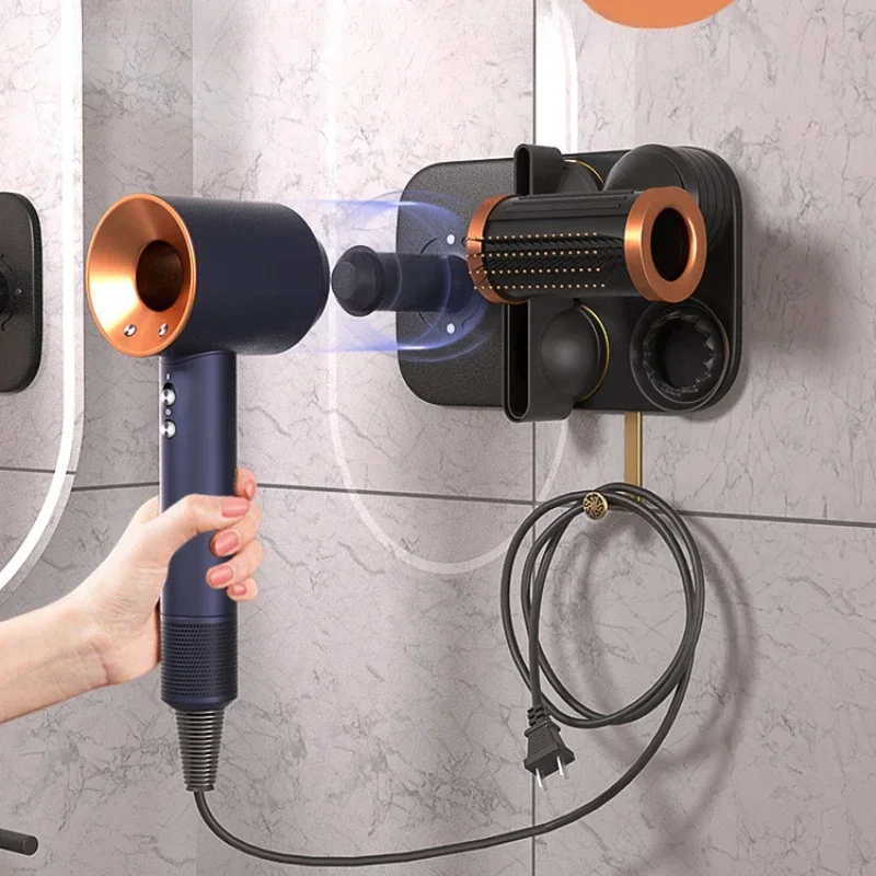 Fashion Hair Dryer Holder: Magnetic Suction Wall Shelf Strong Load-Bearing Multifunctional Dryer Cradle