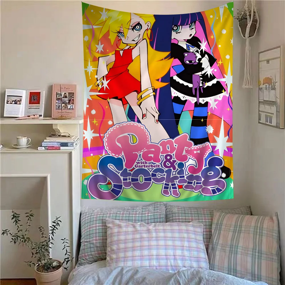 

Panty And Stocking With Garterbelt Anime Printed Large Wall Tapestry Art Science Fiction Room Home Decor Decor Blanket