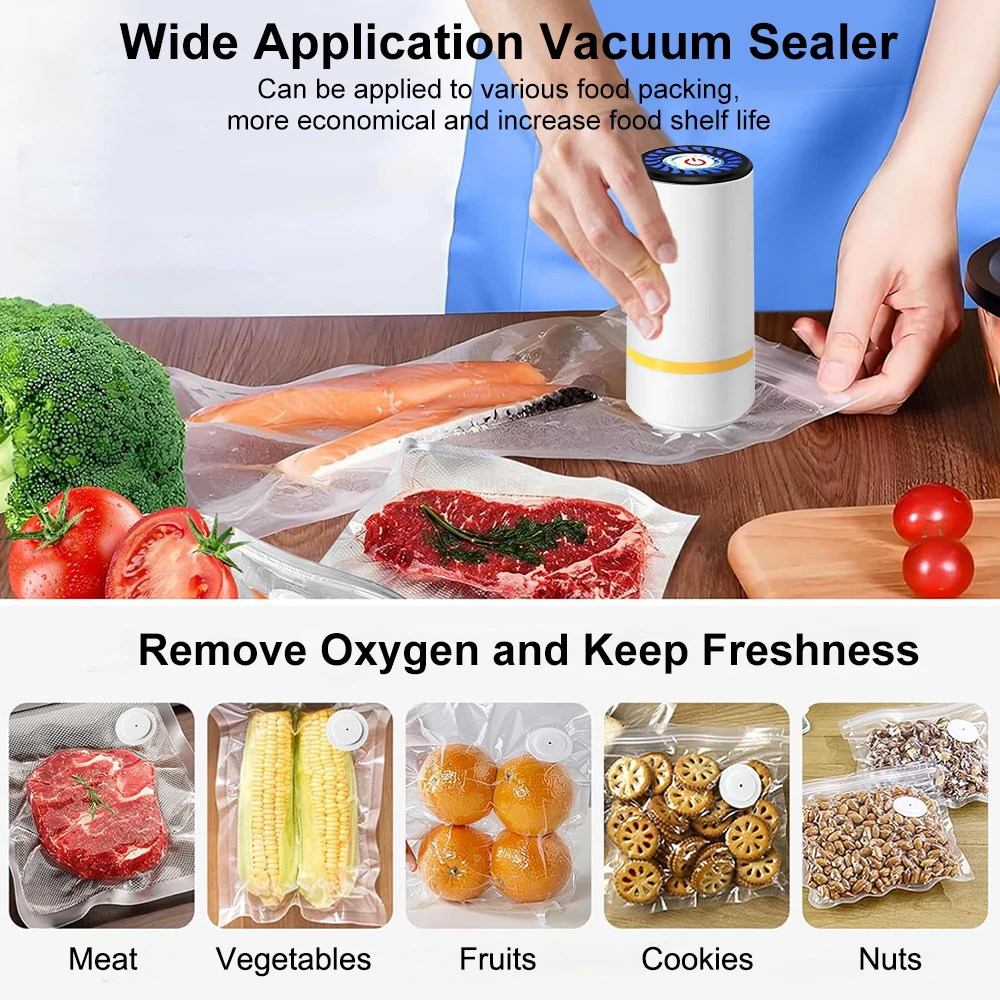 Electric Air Pump Handheld Automatic Air Pump Food Fresh-Keeping Rechargeable Vacuum Sealer with BPA-Free Vacuum Packaging Bag image 2