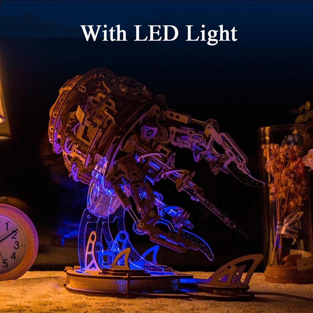 Puzzle 3D DIY drewniane Aurora meduza zmontowane miniaturowe zestawy modeli z muzyką światło puzzle dla przyjaciół prezenty urodzinowe