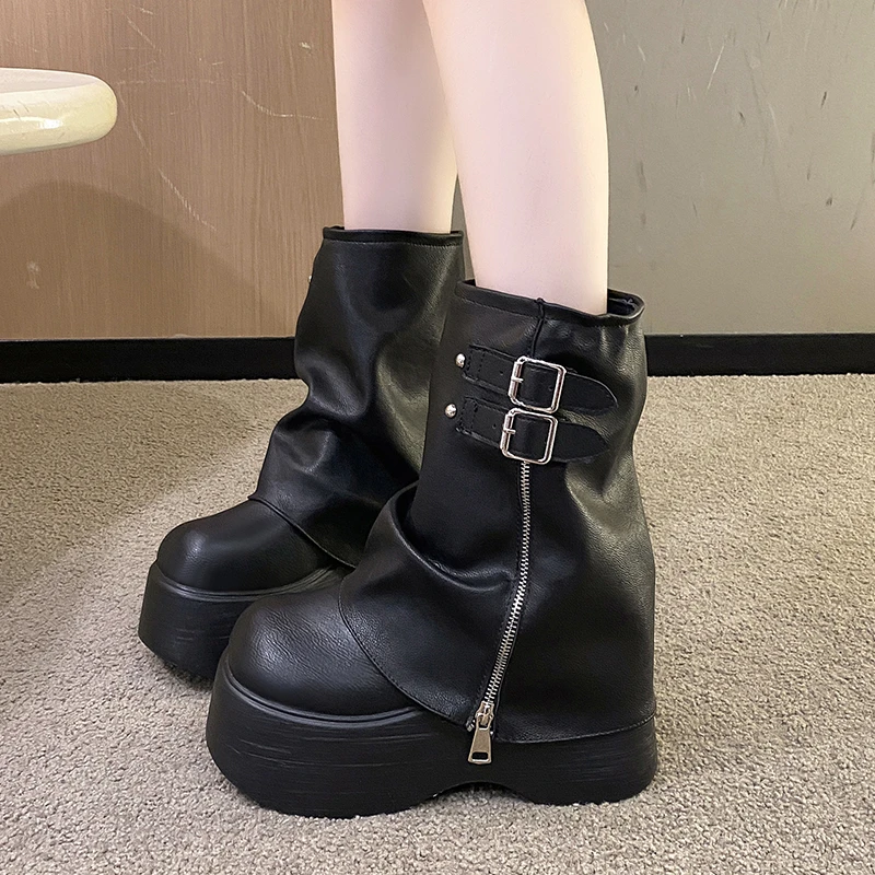 2023 New Women\'s Ankle Boots Fashion Cowboy Knight Boot Punk Gothic Classic Denim Canvas Shoes Short Goth Platform Shoes