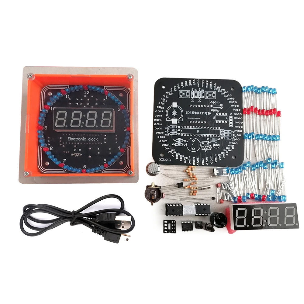 DIY Rotating Digital LED Display Module Alarm Electronic Digital Clock Kit DS1302 Learning Board Temperature & Time Display