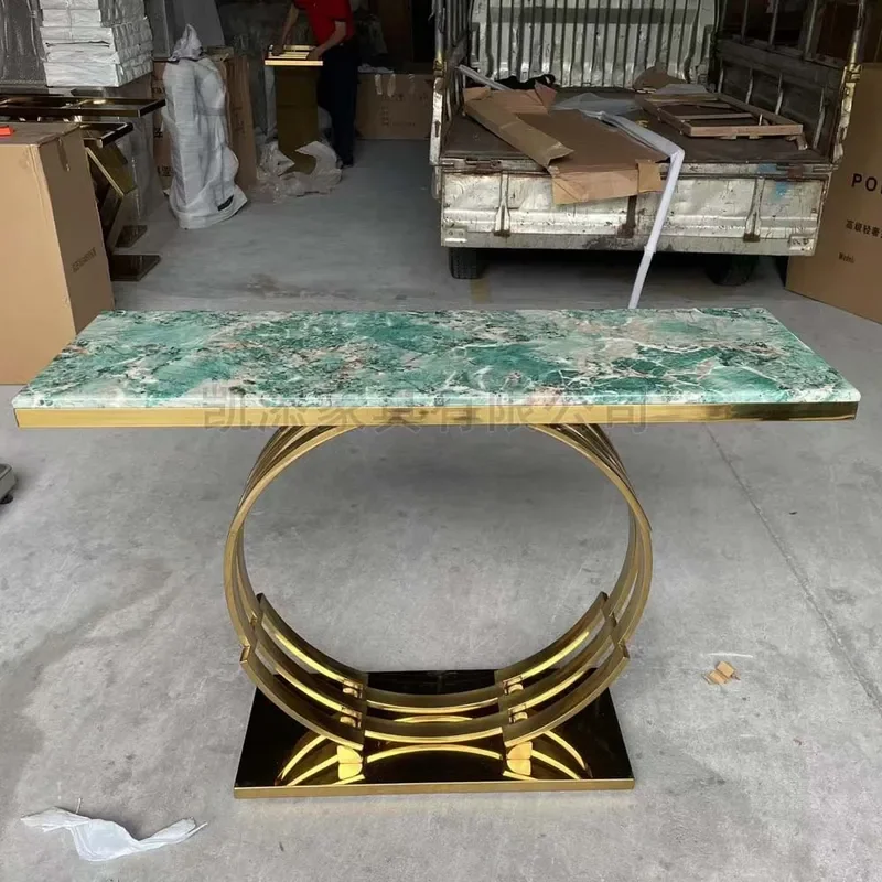 Stainless Steel Entrance Console Table with Marble Top for Modern Luxury Entryway Decor