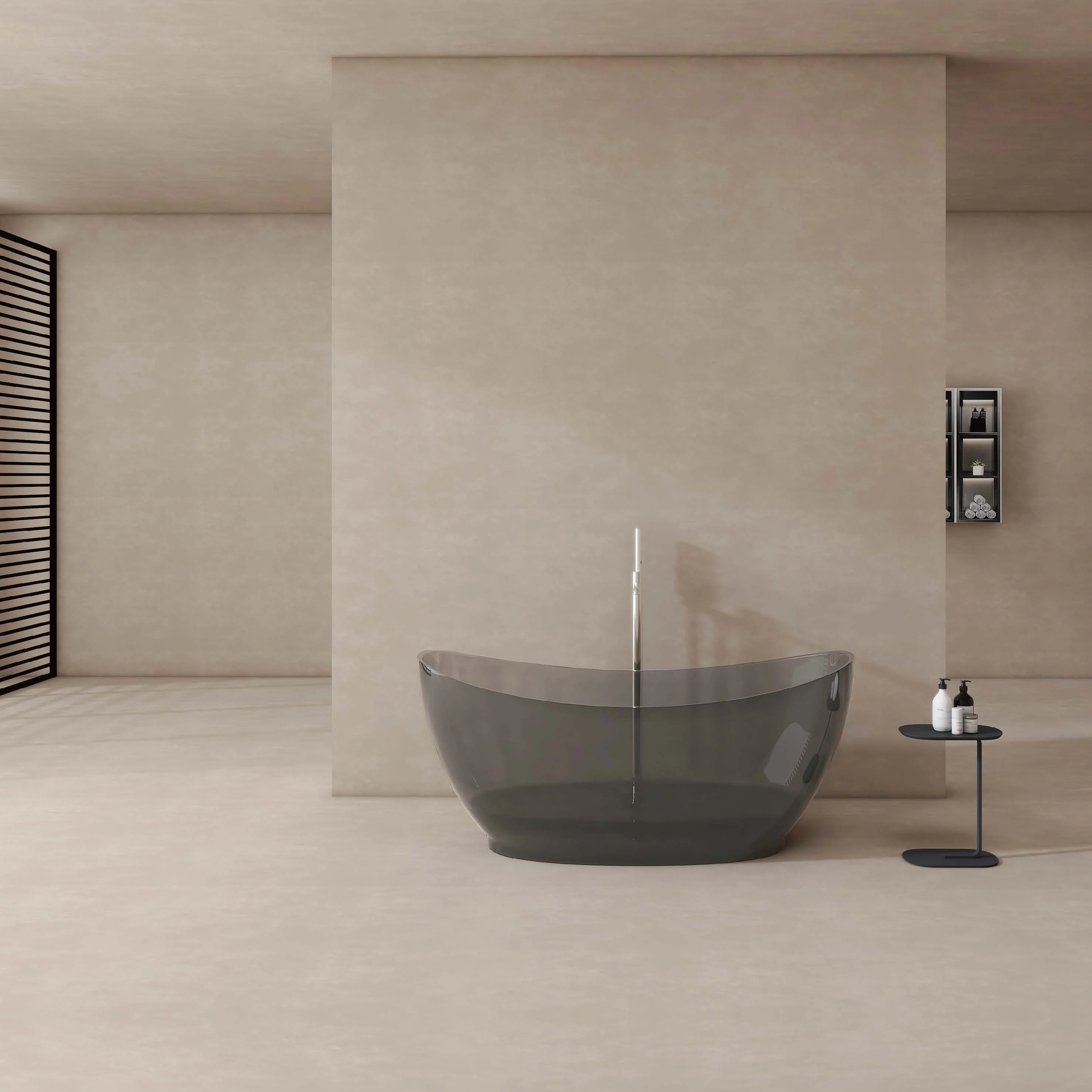 Smoky grey transparent resin modern freestanding air Jacuzzi for 1 person 4 colors 2 sizes, hotel use, drainage center