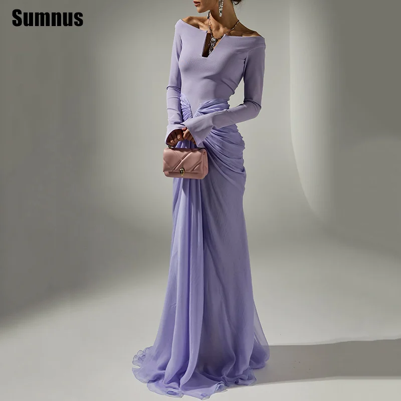 

Sumnus Charming Mermaid Prom Dress Off Shoulder Pleats Long Sleeves Maxi Evening Dress Gala فساتين سهرة Customized