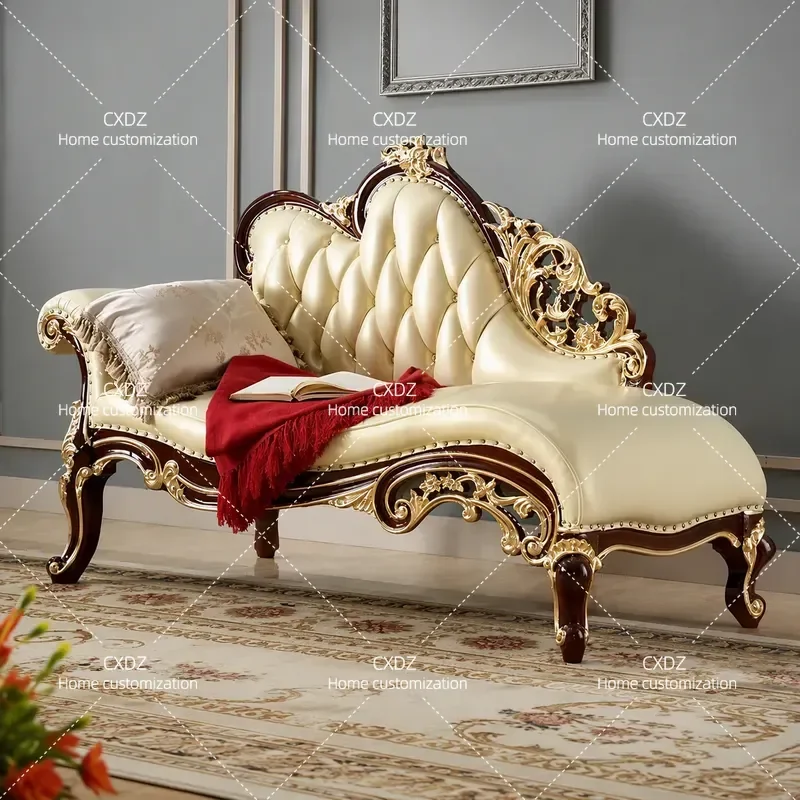 European solid wood chair American living room single leather sofa bed bedroom beauty couch small apartment leather recliner