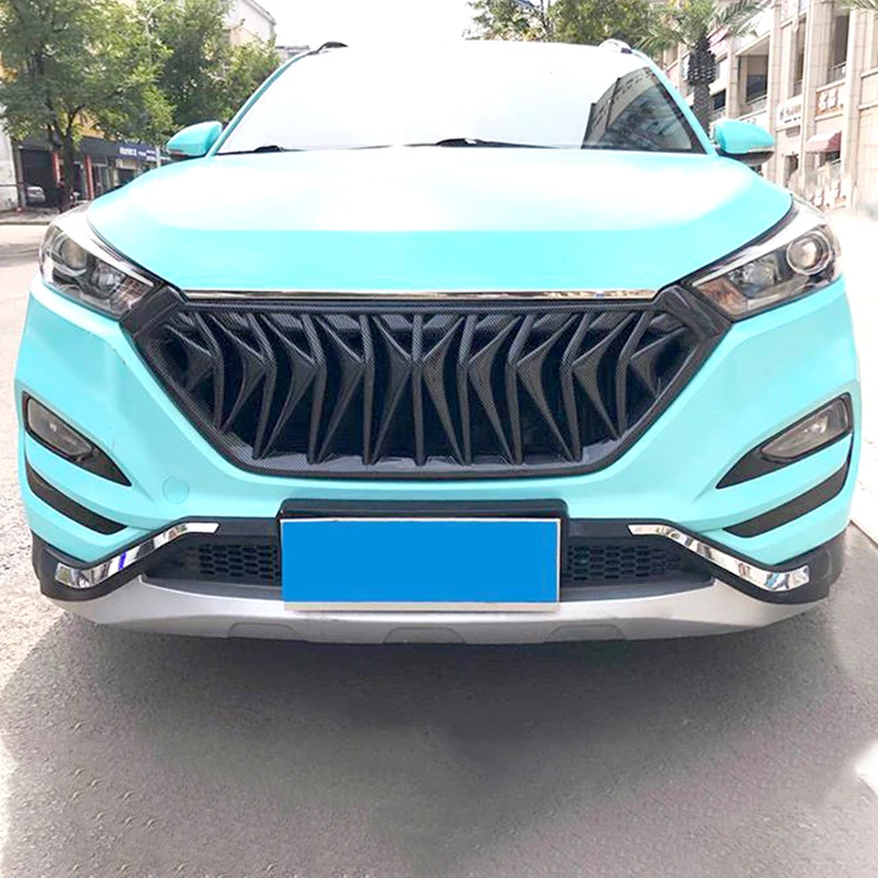 Racing Grill For Hyundai Tucson Grille Carbon Fiber 2015 2016 2017 2018 Front Bumper Grille Glossy Black Mesh Decorative Strip