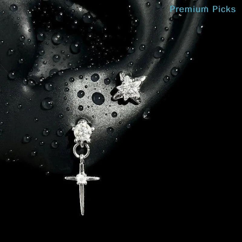 portableGlamorous Y2K Crystal Zircon Star Cross Earrings for Women Night Out Wear