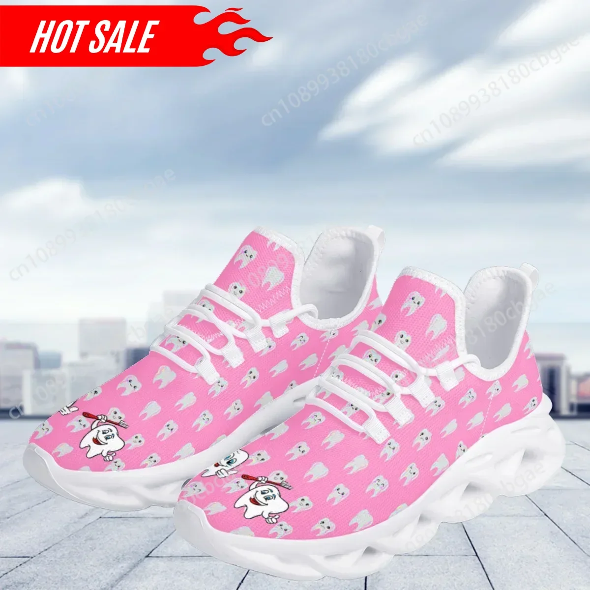 

Hot Cartoon Teeth Print Women's Flats Sneakers Fashion Kawaii Lace-Up Vulcanized Shoes Outdoor Breathable Non-Slip Running Shoes