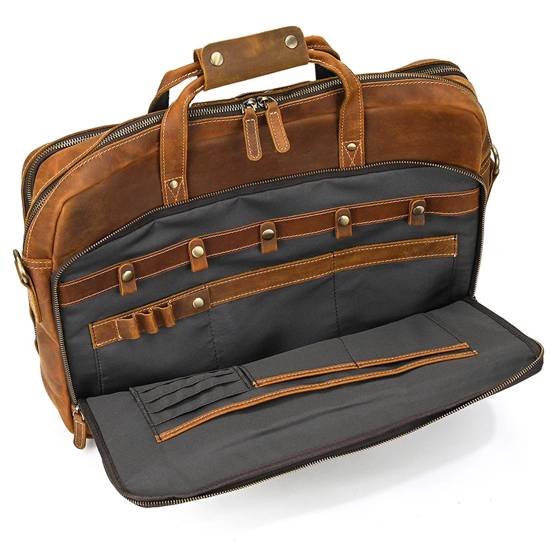 17.3"  Business Handbag Genuine Leather Laptop Tote Bag Big Capacity Leather Male Shoulder Bag Men's Working Briefcases Handbags