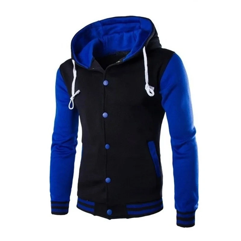 

Colorful Fashion Hooded Baseball Jacket Spring Men Classic Slim Single Breasted Short Style Coat Casual Plus Size Men's Clothing