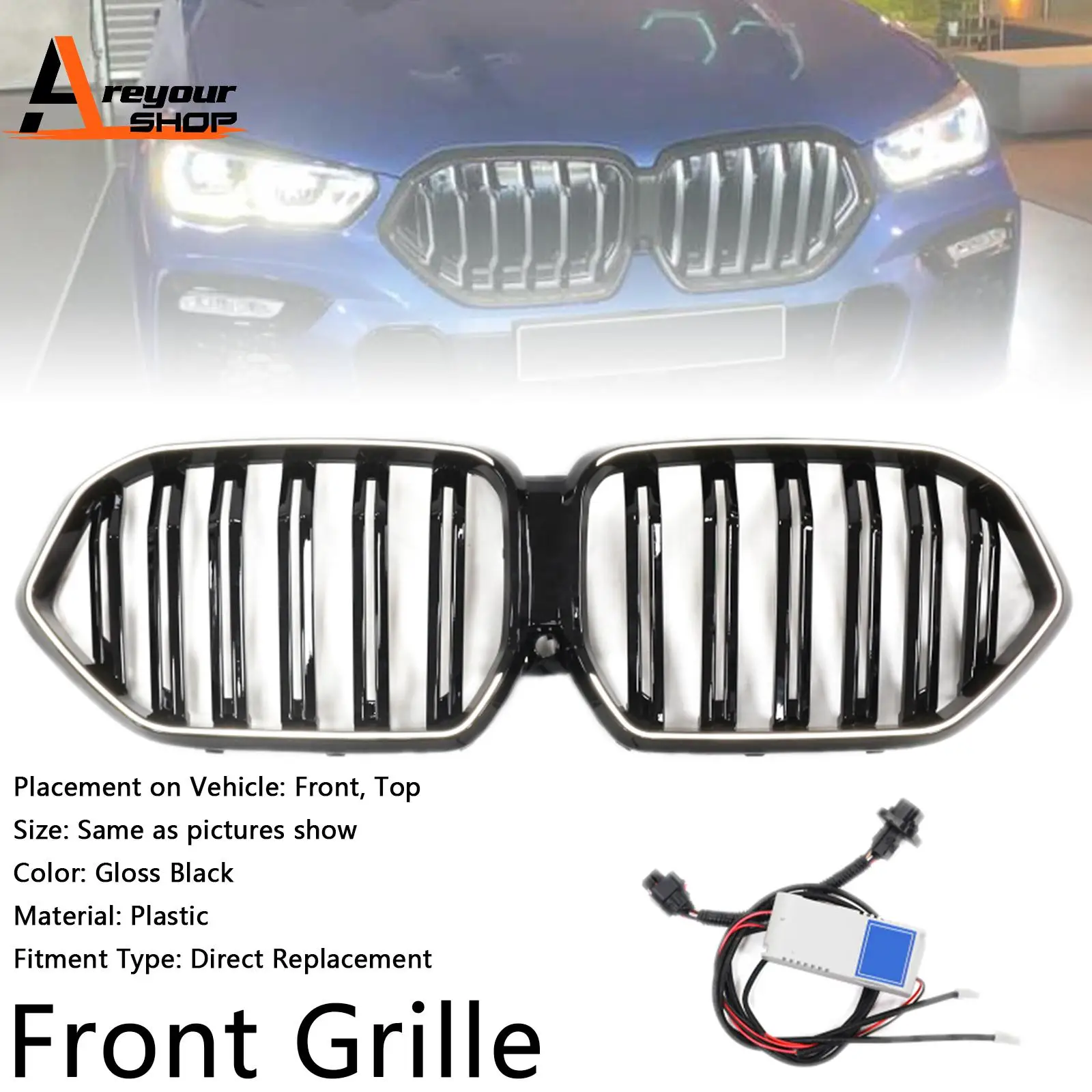 

Gloss Black Front Bumper Grille Fit for BMW X6 G06 M50i 2020-2022 W/Camera Hole