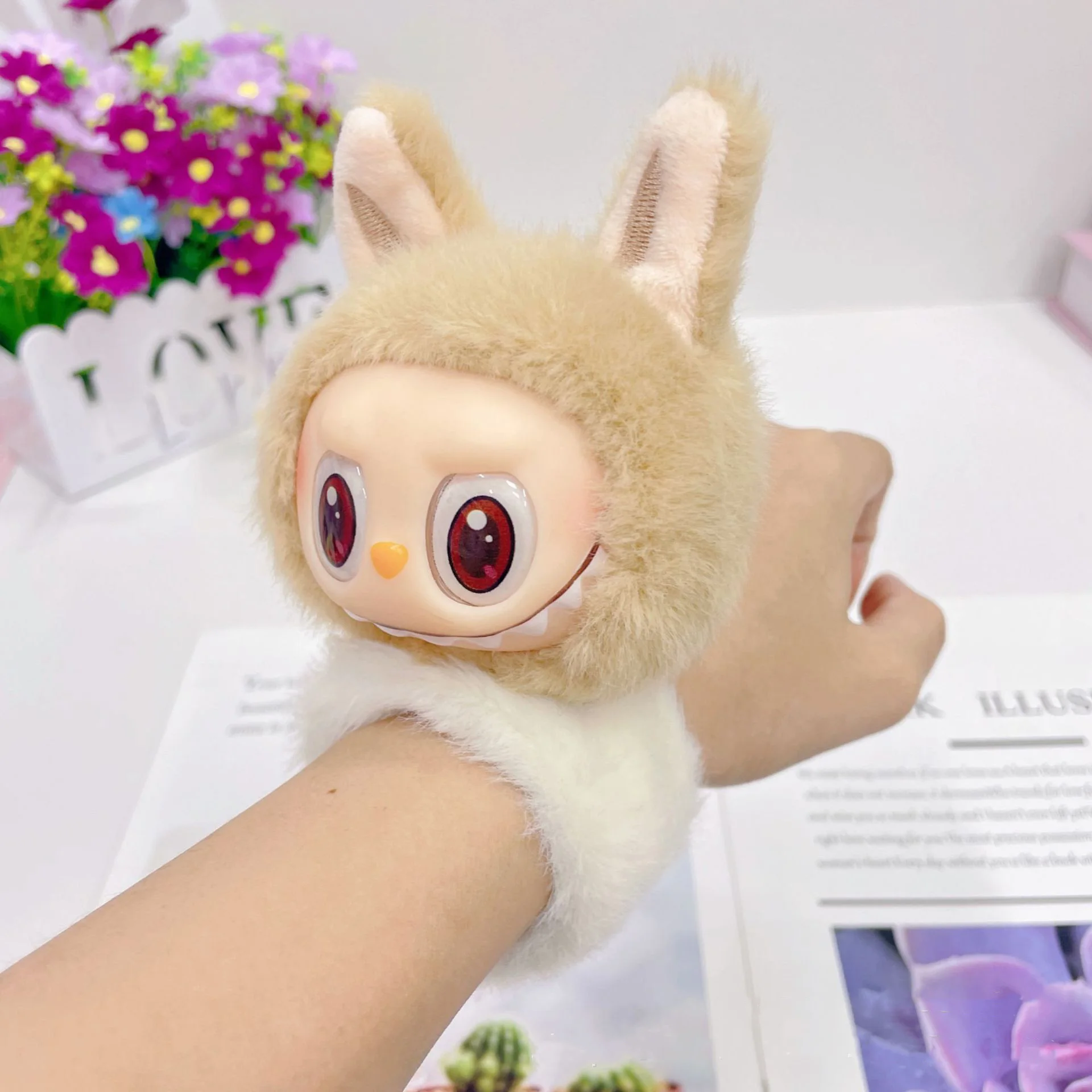 New Anime Figure Labubu Bracelets Plush Toys Cartoon Monsters Doll Cute Lopunny Ring Children's Wrist Ornament Model Girl Gifts