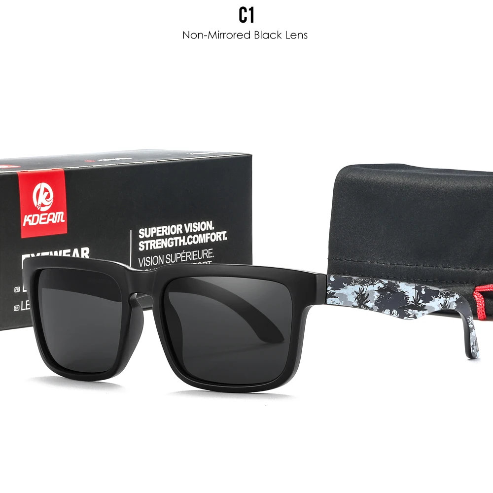 KDEAM Polarisierte Quadratische Sonnenbrille für Herren, Anglerbrille mit 5-Tank-Metallscharnieren – Detail 7