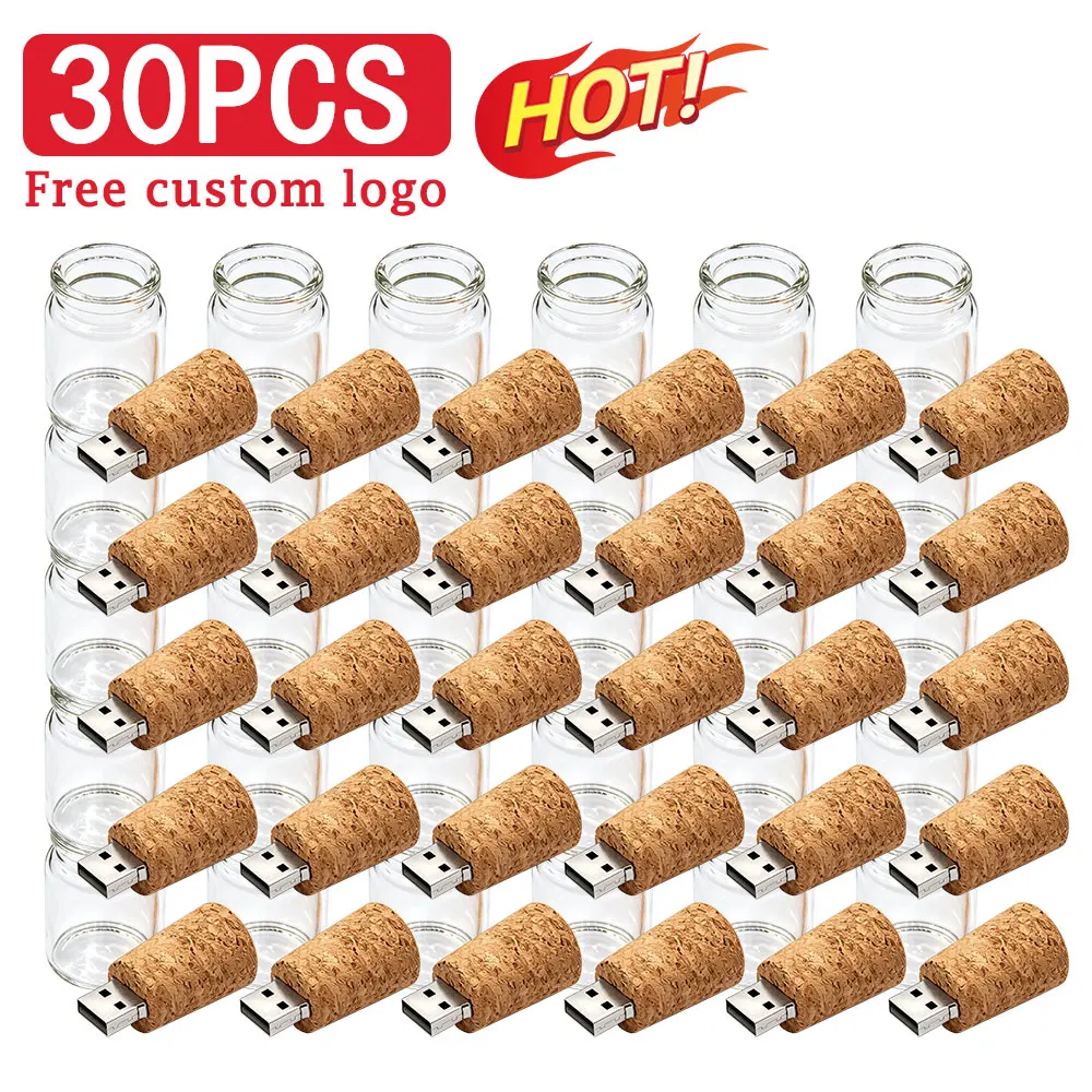 30 PCS LOT USB 2.0 Flash Drive Wooden Box Pen Drive 64GB High Speed USB Stick 32GB Drifting Bottle U Disk 16GB 8GB 4GB