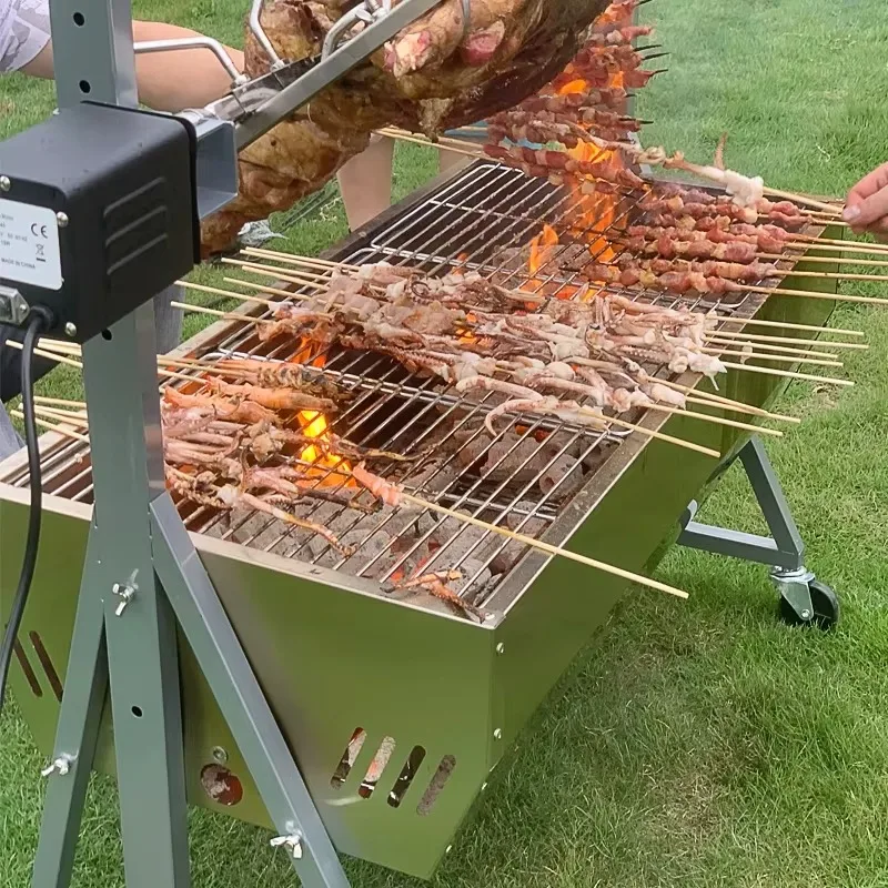 Multi-Functional Garden Charcoal Grill Roasted Whole Lamb Fully Automatic Manual Rotation Outdoor Cooking Tool