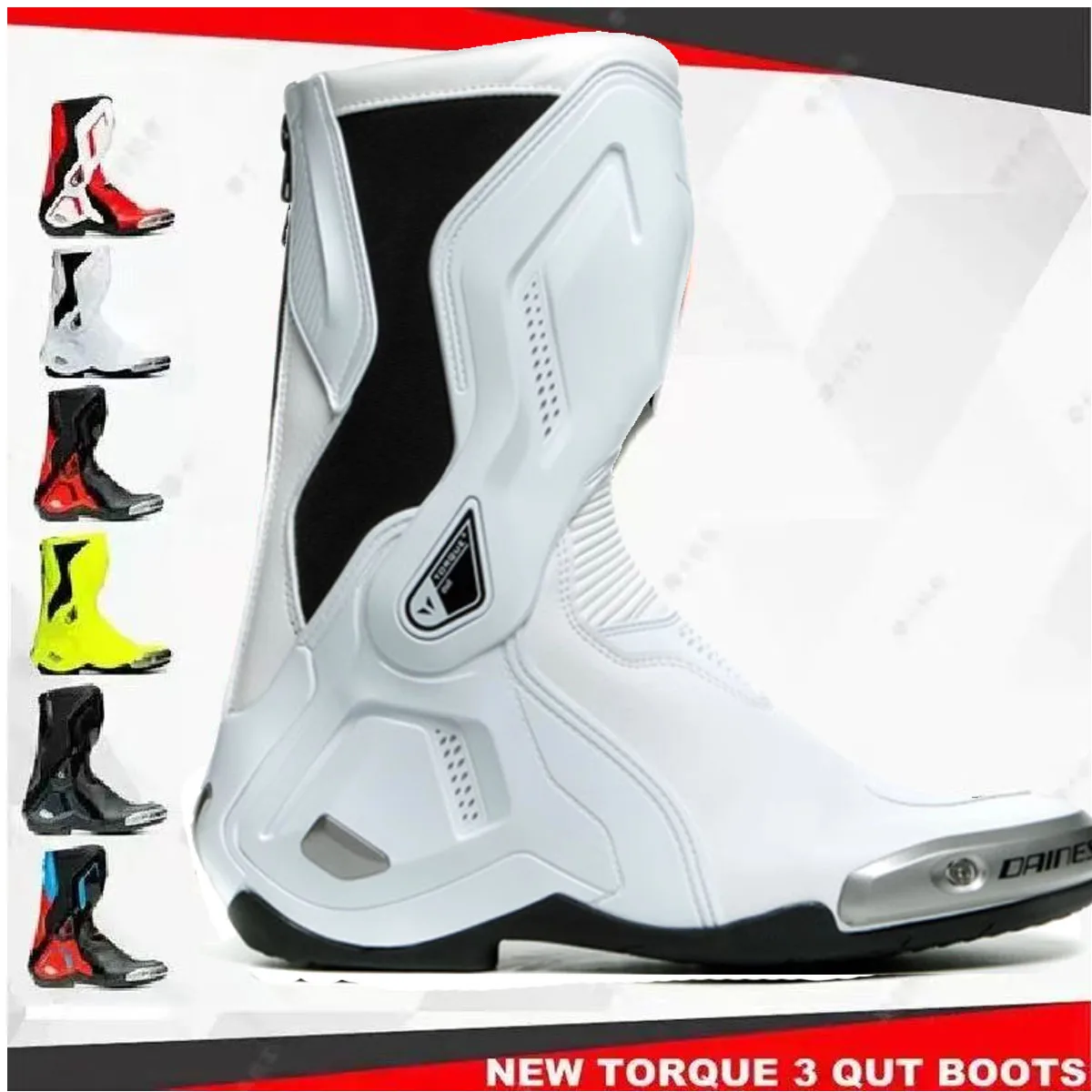 Botas de carreras de motos Knight Torque 3, zapatos de montar, bota de carreras blanca y negra, punta de aleación de titanio para DUKADI y TRIUMPH
