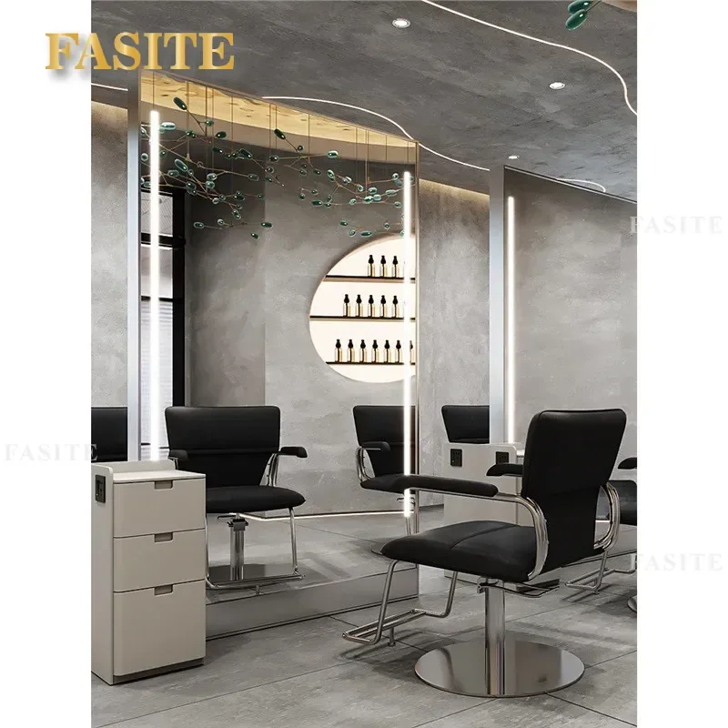 For Barber Shop Wall Mirror with Lamp Hairdressing Floor Standing Mirror with Cabinet Single Double Sided Perm Dye