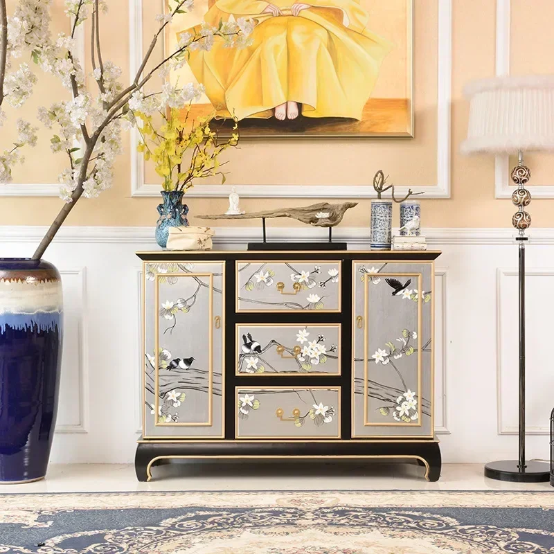 1.2 meters flower and bird solid wood entrance foyer cabinet, living room decorative cabinet, floor-to-ceiling