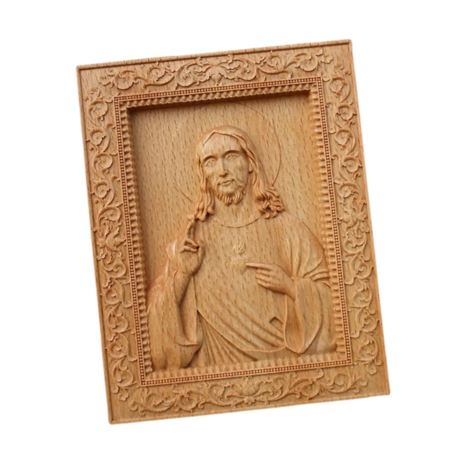 Wooden Carved Jesus Statue Figurines Home Decor Wooden Sculpture Art Work for Tabletop Wedding Office Home Anniversary Gift