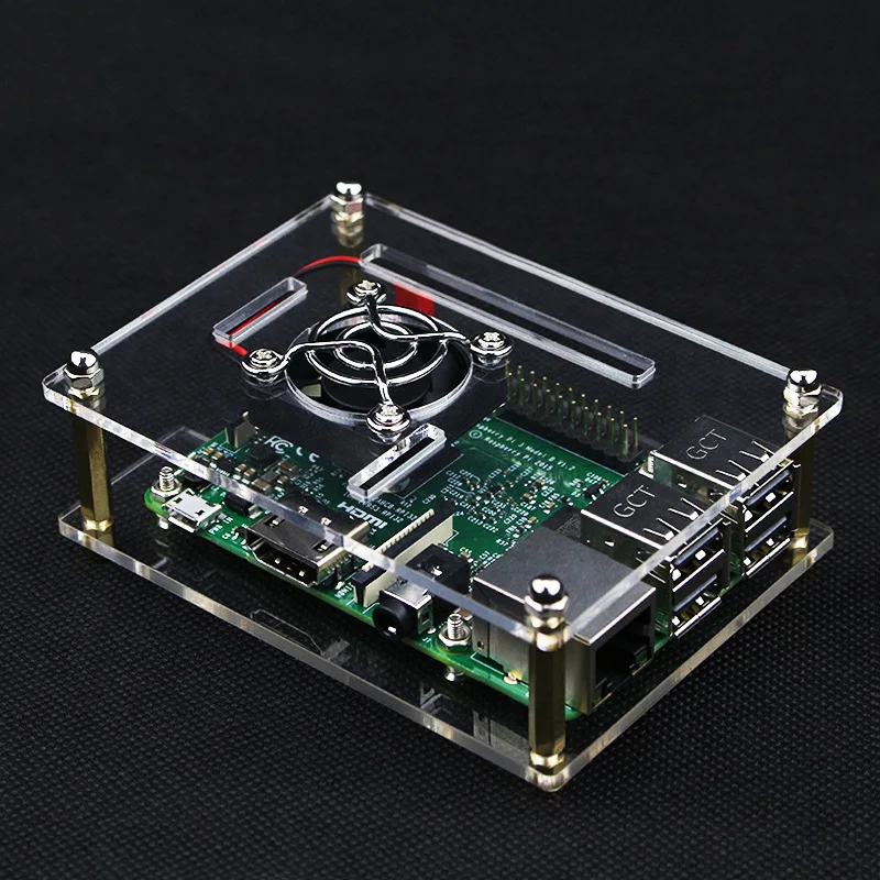 Raspberry Pi 4B/3B+ Acrylic Case with Cooling Fan - Stackable DIY Cluster Enclosure Kit