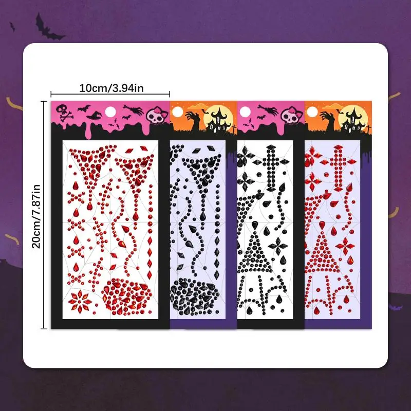 3D Devil Face Rhinestone Jewel Sticker Waterproof Crystal Tattoo 1Pcs for Music Festival Stage Makeup