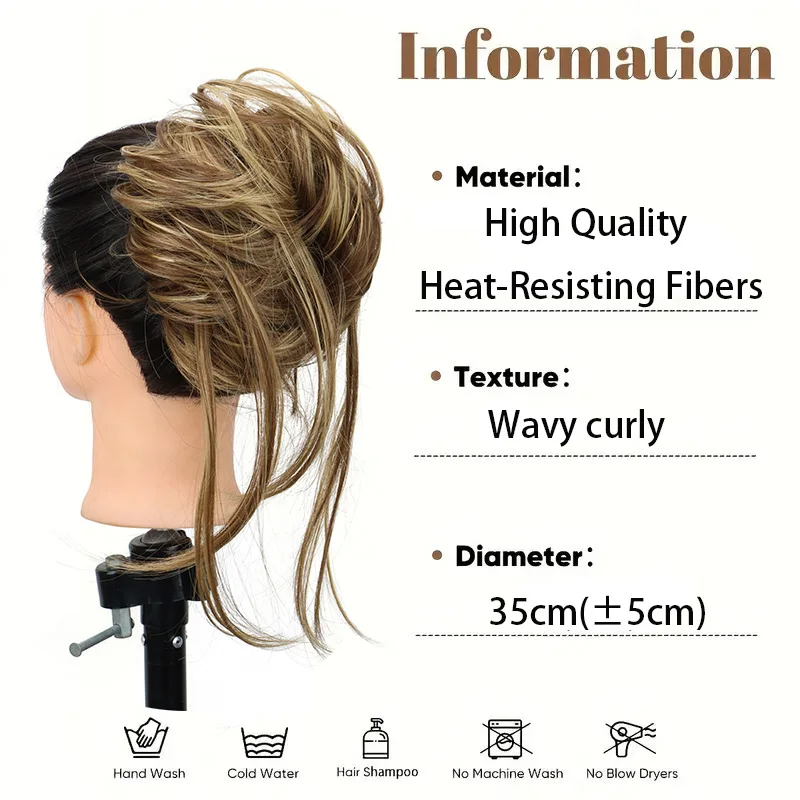 Synthetic Short Curly Messy Elegant Hair Bun Scrunchie Fulffy Volume Updo Hairpiece Elastic Rubber Band Easy to Wear for Women