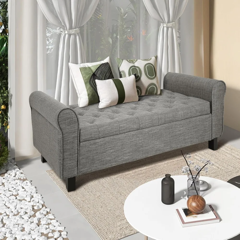 

Storage Ottoman Bench, 51 Inches, Velvet Upholstered with Arms