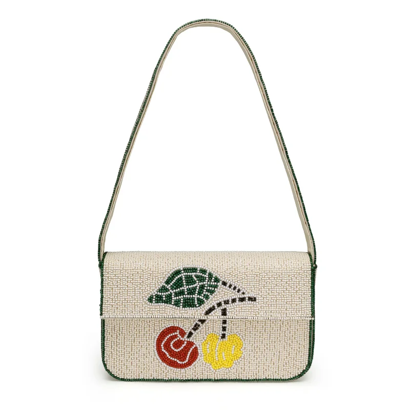 Cute Puppy Beaded Embroidered Handbag Stylish Striped Magnetic Snap Mini Shoulder Bag For Women Cartoon Animal Small Square Bag
