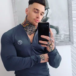 Autumn gym tight T-shirt Men's fitness bodybuilding fashion sports shirt Slim shirt men's Long-sleeved sports casual T-shirt