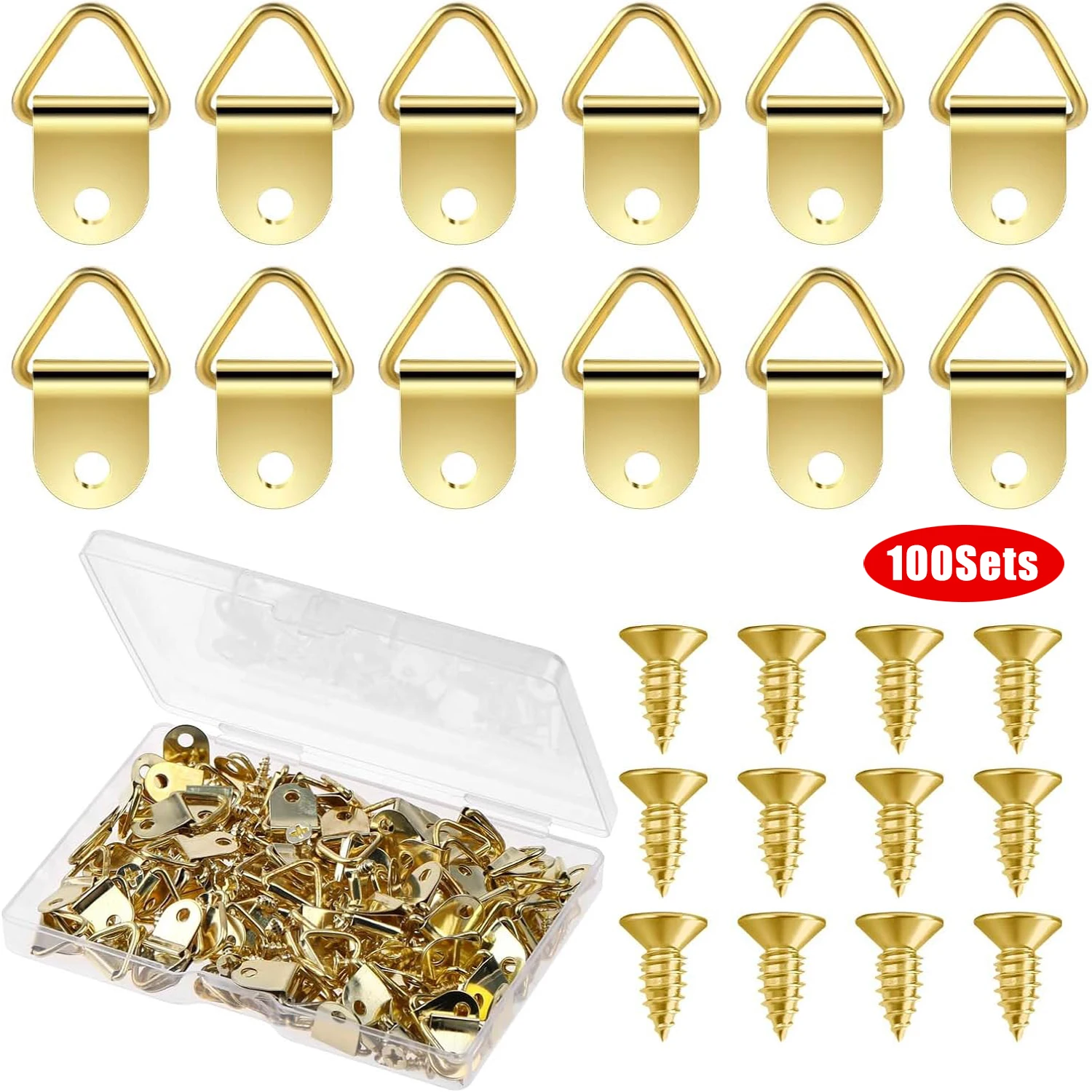 100 Sets Picture Hangers with Screws Small Triangle Ring Light Duty D Rings for Clock Mirror Paintings Artwork Picture Frame