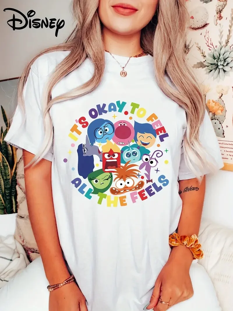 

2025 Disney Pattern Printed Women's Casual Comfortable Unique Smiling Face Black Round Neck Short Sleeve T-shirt