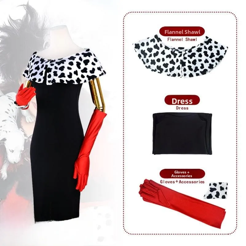 

Z0 Chic Devili женский костюм Bla White Devil Cruella косплей наряд полный комплект Хэллоуин антигероиня Fem Witch