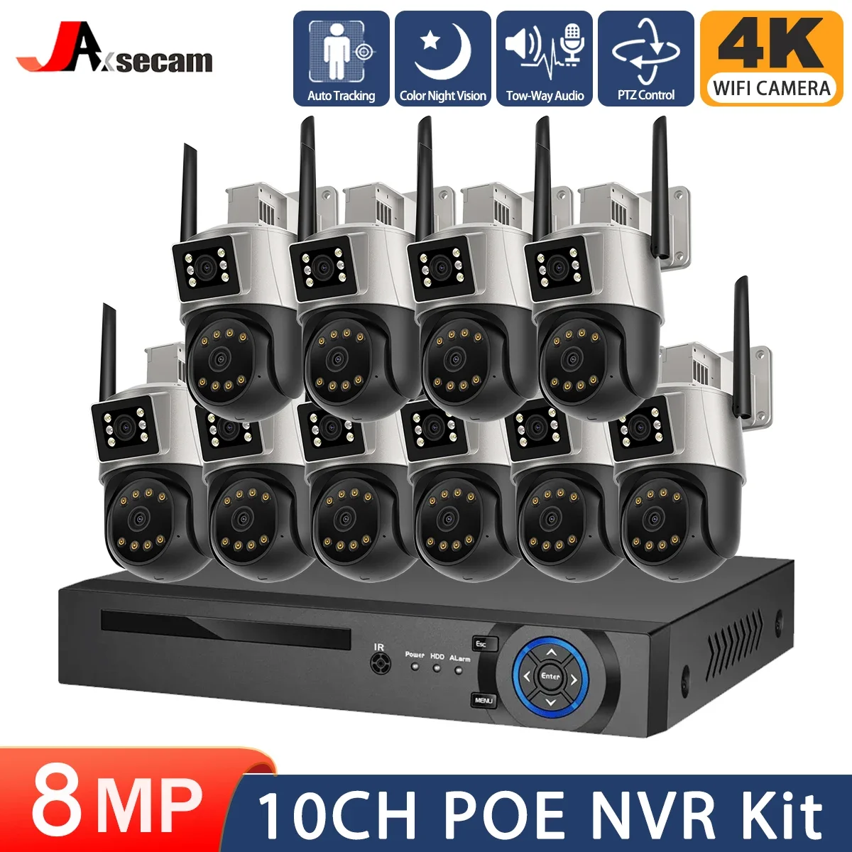 4K 8MP PTZ Wireless CCTV System Two Way Audio 6MP WIFI IP Security Camera 10CH P2P NVR Video Surveillance Kit Human Auto Track