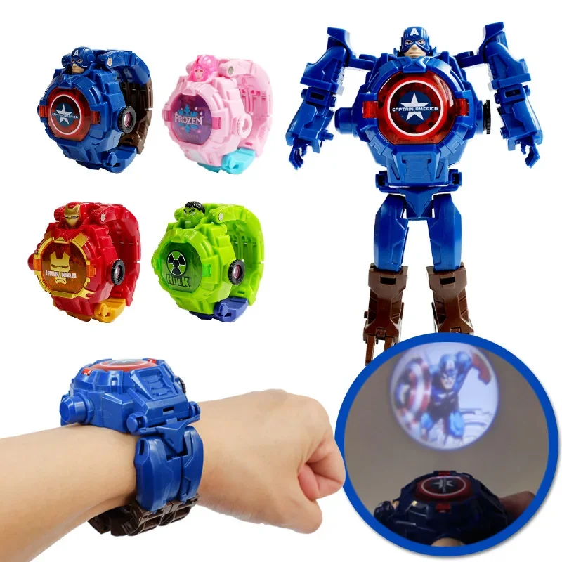 4-Stil Disney Spiderman Frozen Kinderuhr Actionfiguren für Kinder Marvel Ironman Superheldenuhr Anime Figuren Jungen Mädchen