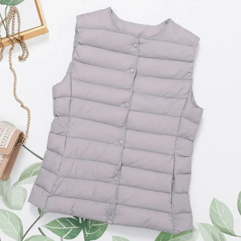 2023 New Arrivals Autumn Winter Warm Women Sleeveless Down Liner Waist Coat Female Ultra Light White Duck Down Vest Jackets