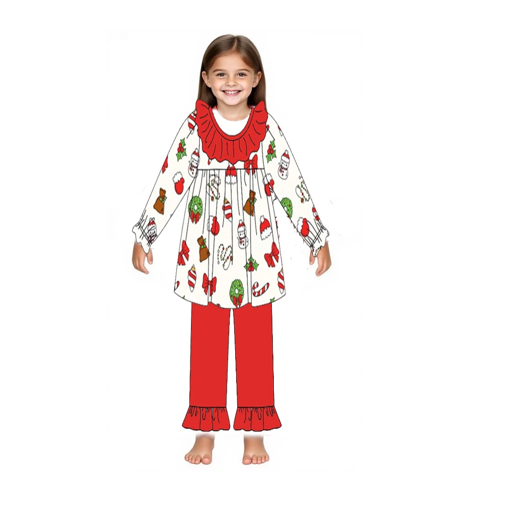 

Boutique Fall Girls Christmas Clothes Sets Children Outfit Romper Dress Snowman Print Sibling Sister Matching Clothing
