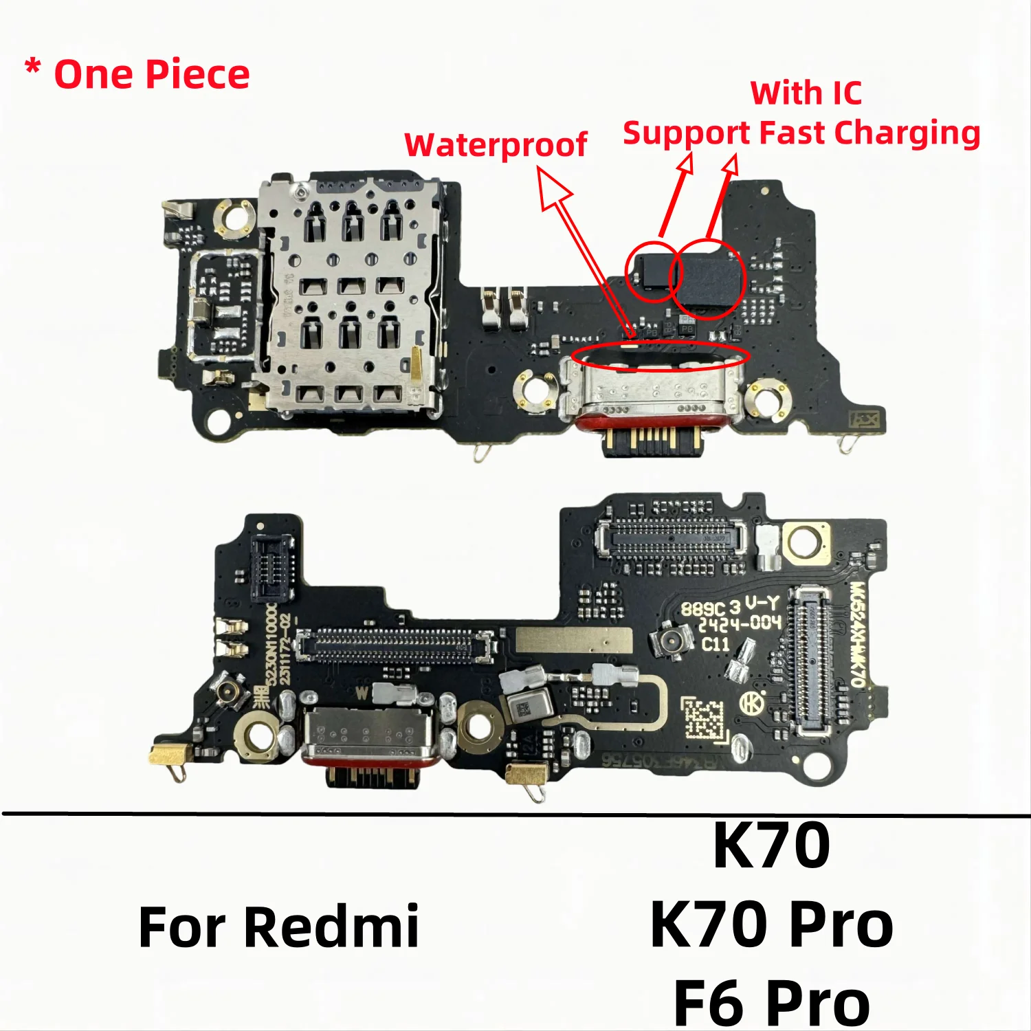 USB Charger Dock Connector Board Charging Port Flex Cable For Xiaomi Redmi K70 / K70 Pro/ F6 Pro