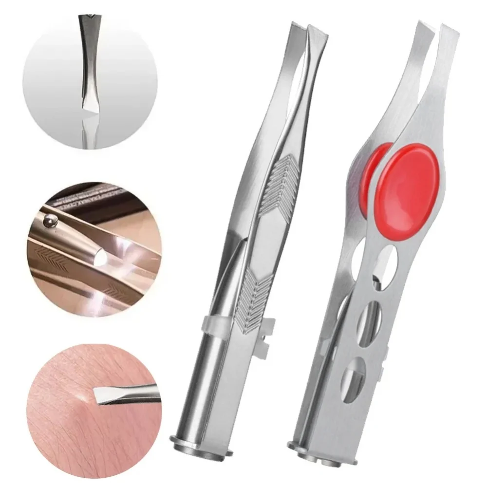 1PC LED Light Eyebrow Tweezers Stainless Steel Precision Eyelash Hair Removal Trimming Clip Portable Makeup Beauty Tool