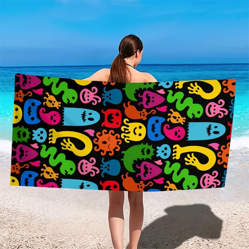 1pc Colorful Monster Print Beach Towel – Fun Cartoon Design, Quick Dry, Absorbent for Beach & Party Use 90x180cm(35x71in)