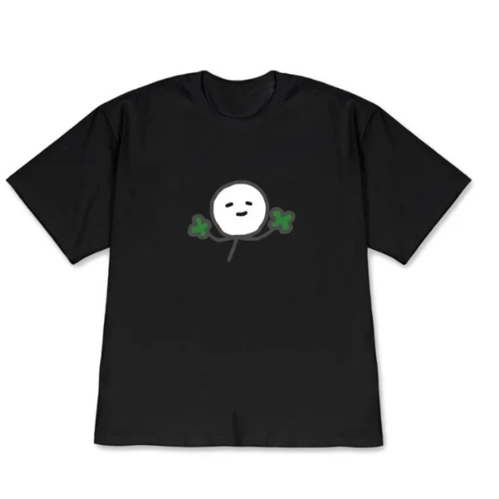 Cute Four Leaf Clover Line Figure Short-sleeved T-shirt Soft Casual Tee for Daily Wear Korean Style Versatile Minimalist Y2k Top