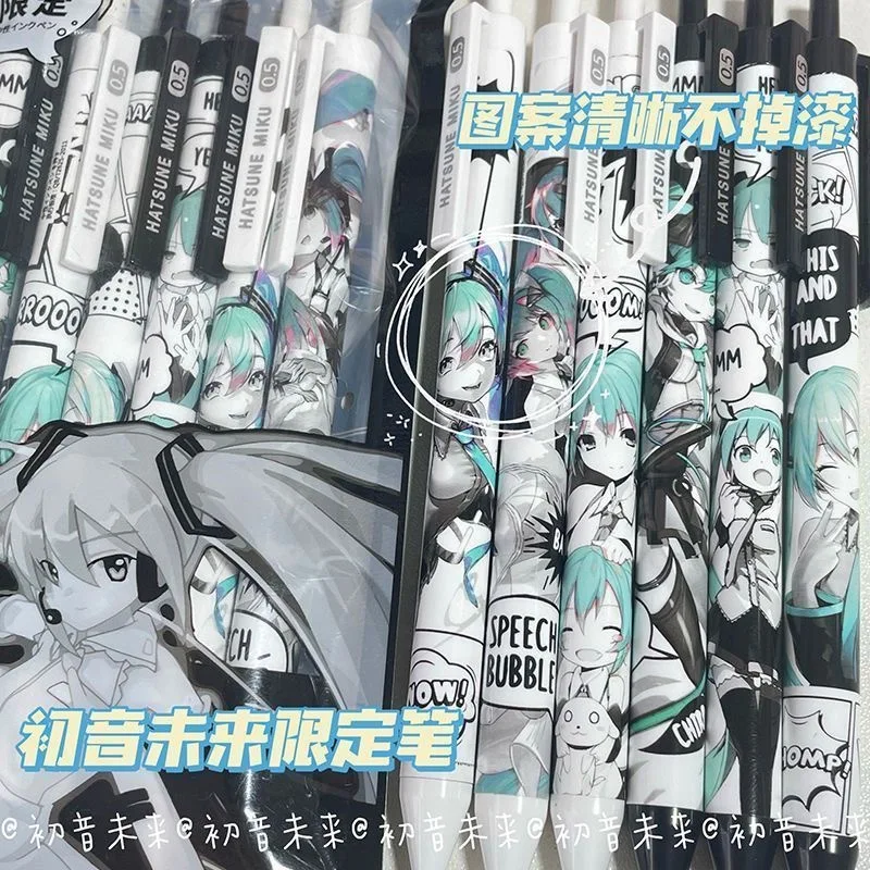 6Pcs Hatsune Miku Cute Gel Pen Cartoon Carbon Black 0.5mm Quick Dry Press Pen Exam Office Gift School Supplies Stationery Wholes