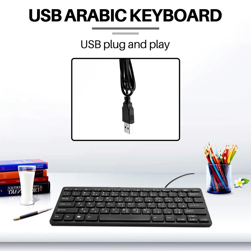 Quality Wired USB Arabic/English Bilingual Keyboard For Tablet/Windows PC/Laptop/IOS/Android