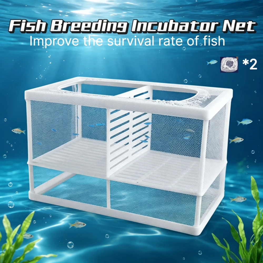 Hanging Aquarium Fish Breeding Incubator Isolation Box With Dividers & Replacement Mesh Net For Guppy Fry Hatchery Separation