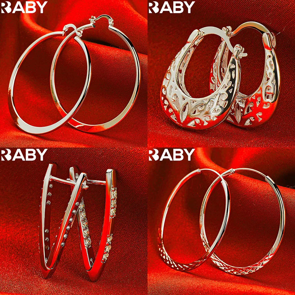 

URBABY 925 Sterling Silver Geometric Hoop Earrings For Women Fashion Jewelry Charm Grace Noble Wedding Accessories