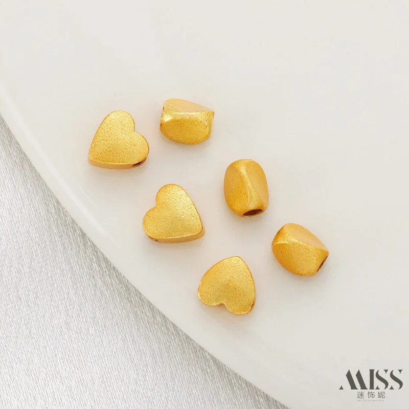 14K Gold Plated Sand Gold Twisted Heart Beads Love Spacer Beads For DIY Bracelet Necklace Jewelry Findings